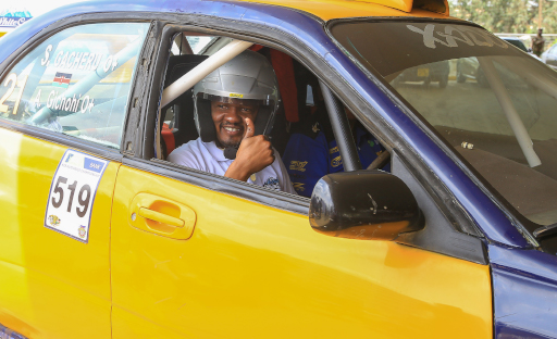 EABL Group Corporate Relations Director, Eric Kiniti takes the wheel as KBL announce partnership with East African Safari Rally Limited at the KBL East African Safari Classic Announcement